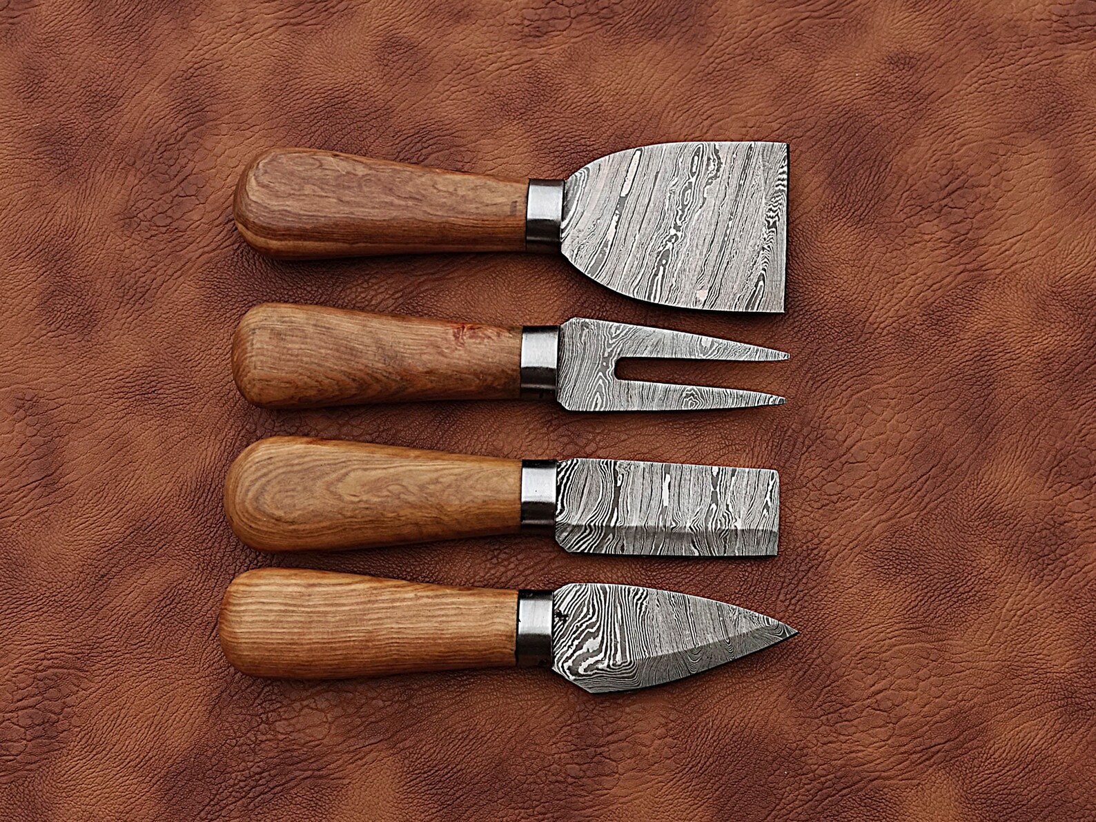 Handmade Damascus Cheese Knife Set of 4 With Olive Wood Handle Etsy UK
