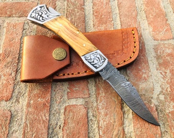 Handmade Damascus Pocket Knife Folding Knife For Men Gift For Father Camping Knife Pocket Knife For Women Gift For Fiancé  Gift for Wife