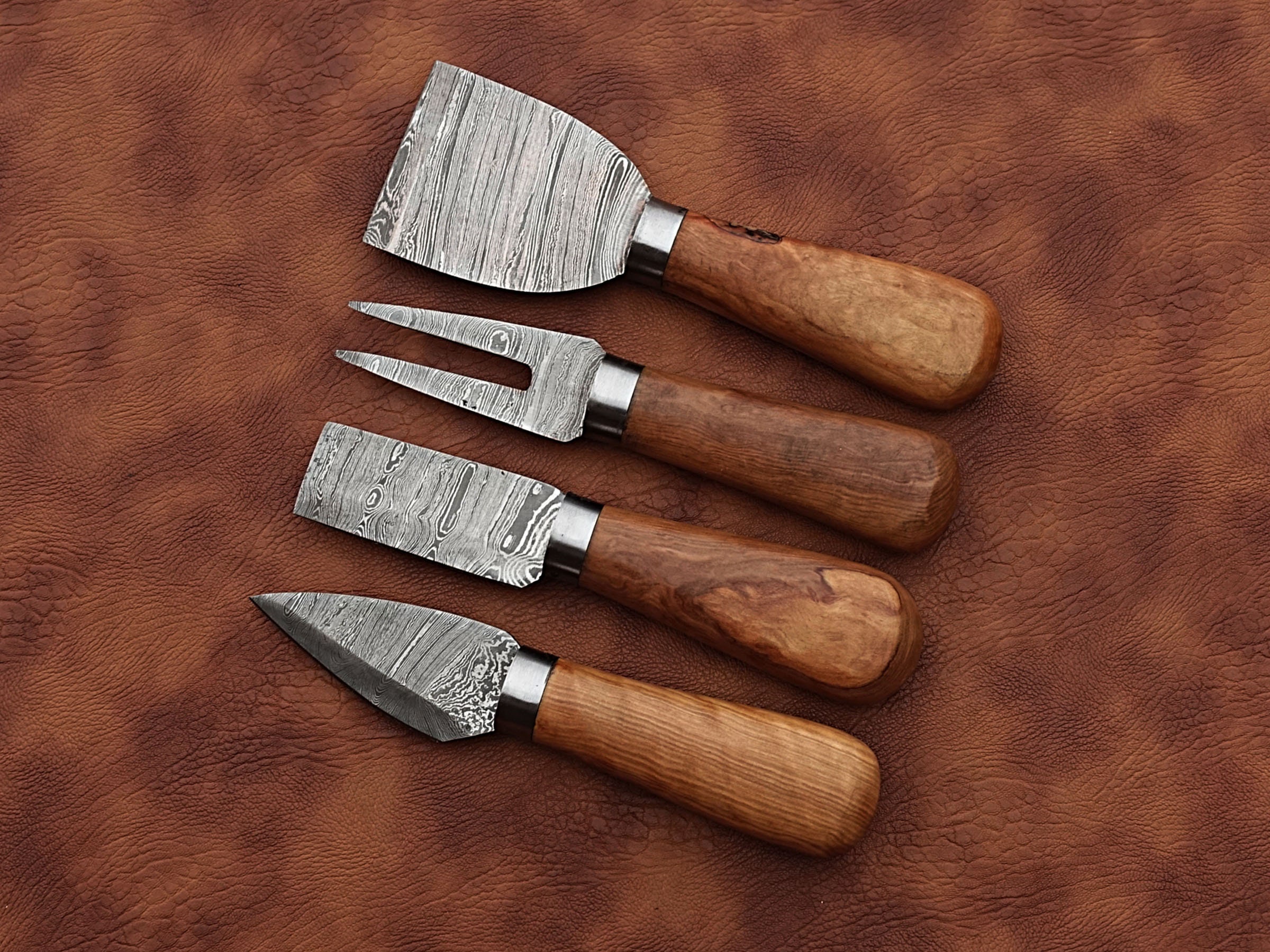 Handmade Damascus cheese knife set of 4 with Olive Wood Handle Etsy