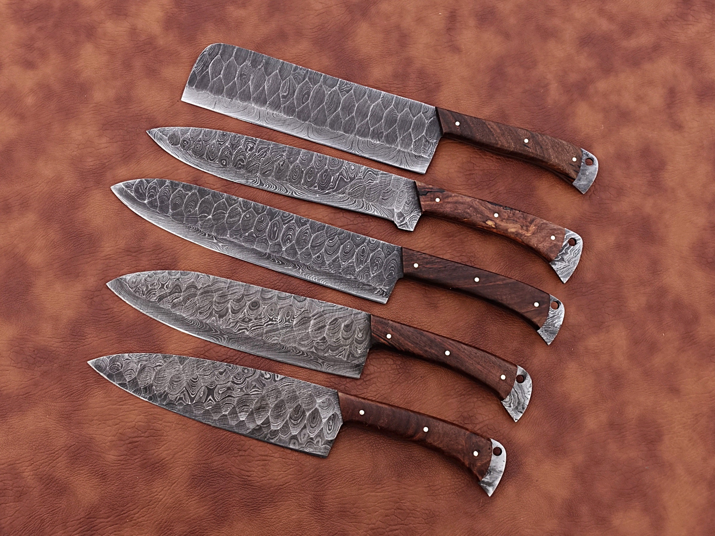Handmade Damascus Chef Knife Set of 5Pcs Fathers Day Gift Etsy