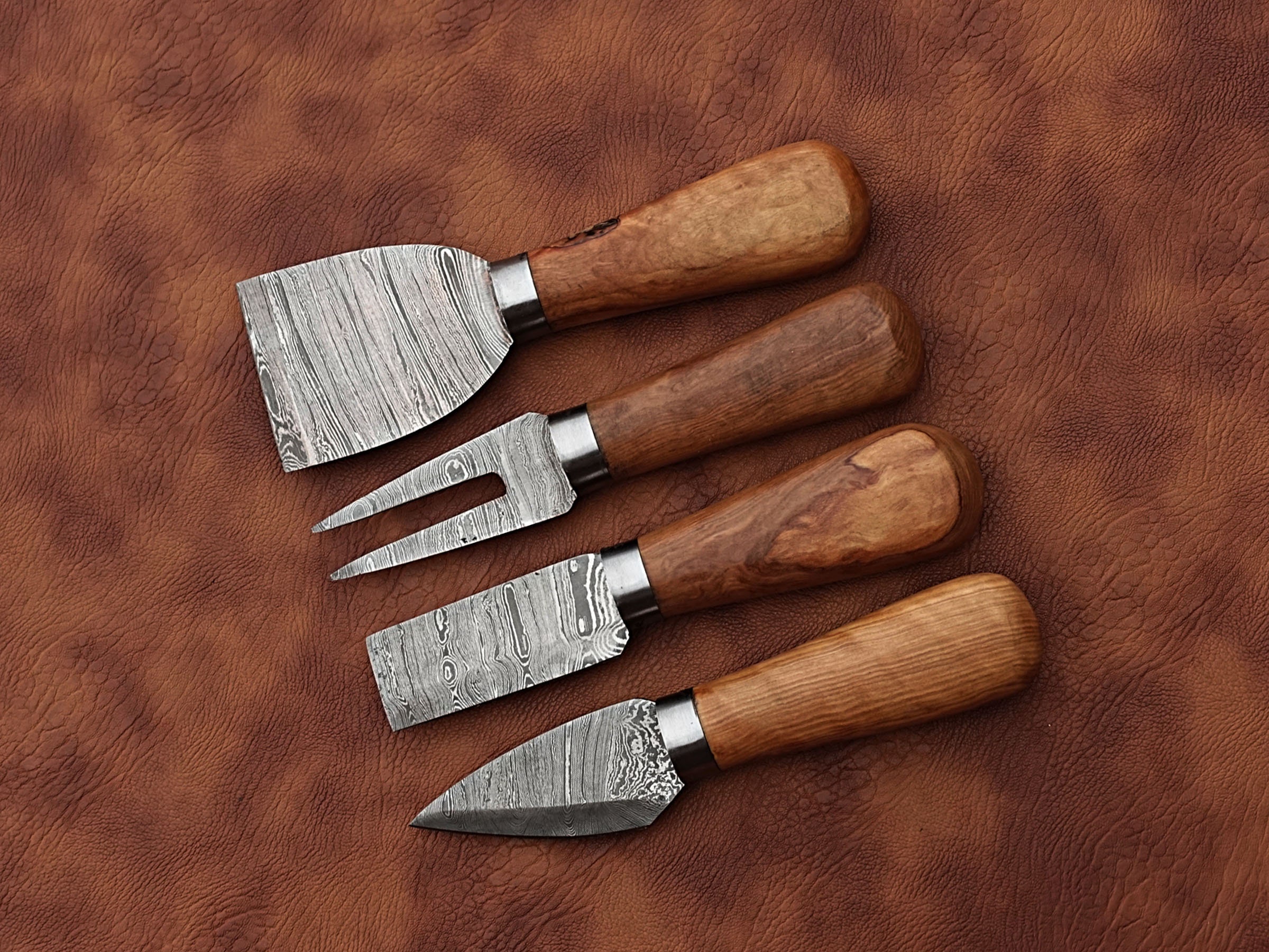 Handmade Damascus cheese knife set of 4 with Olive Wood Handle Etsy