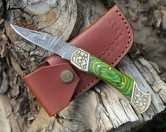 Handmade Damascus Pocket Knife Folding Knife For Men Gift For Father Camping Knife Pocket Knife For Women Gift For Fiancé  Gift for Wife