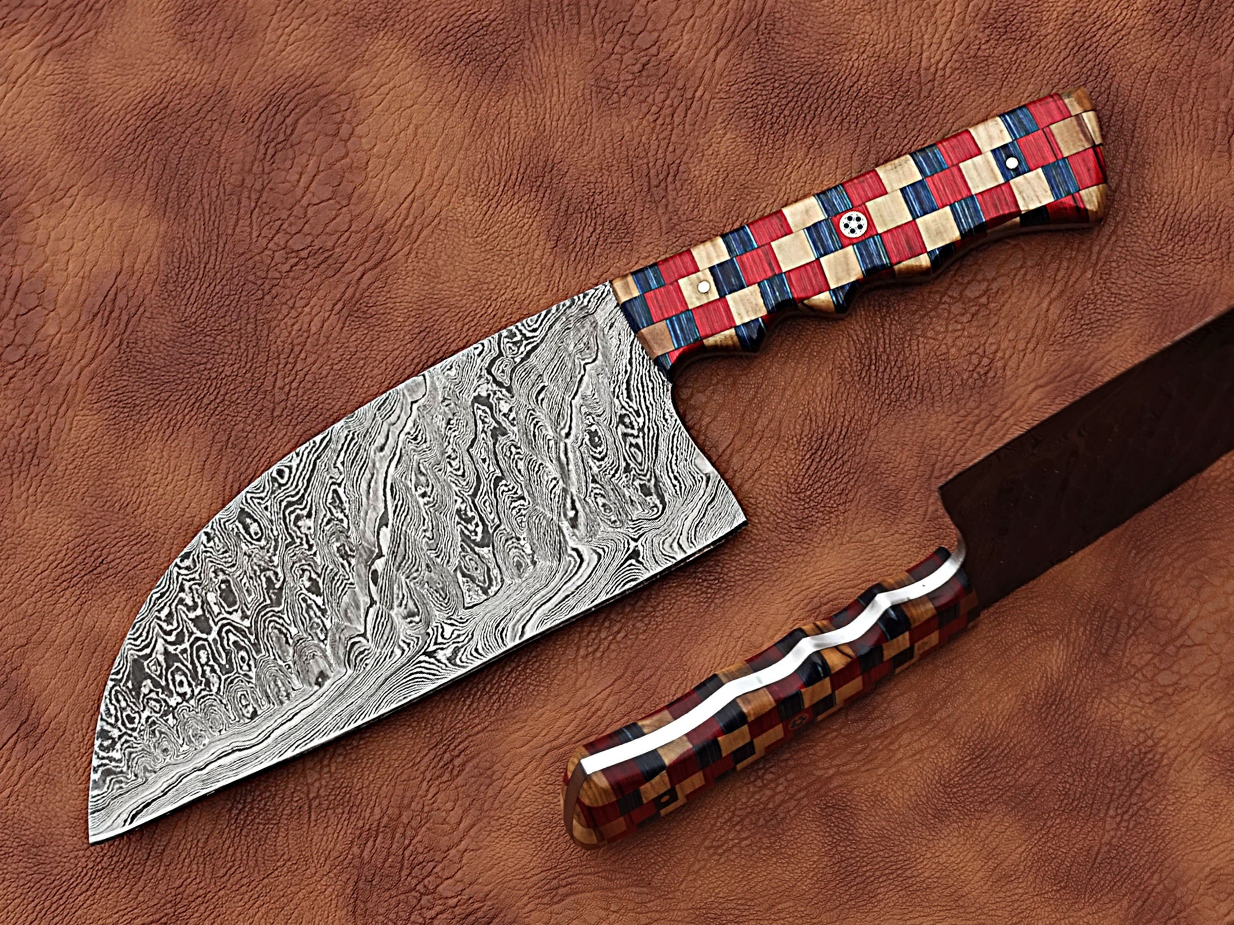 Handmade Damascus Serbian Knife With Multi Colored Handle Etsy Ireland