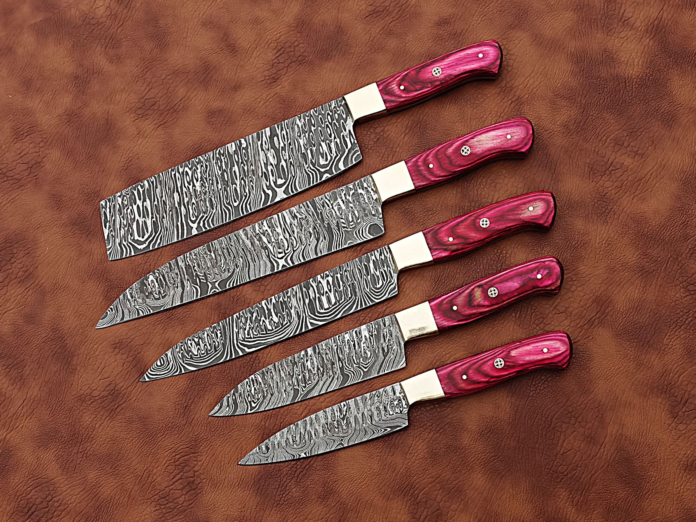 Handmade Damascus Chef Knife Set of 5 Pcs With Pink Dollar Handle Kitchen  Knives Gift for Father Anniversary Gift for Husband Groomsmen Gift 