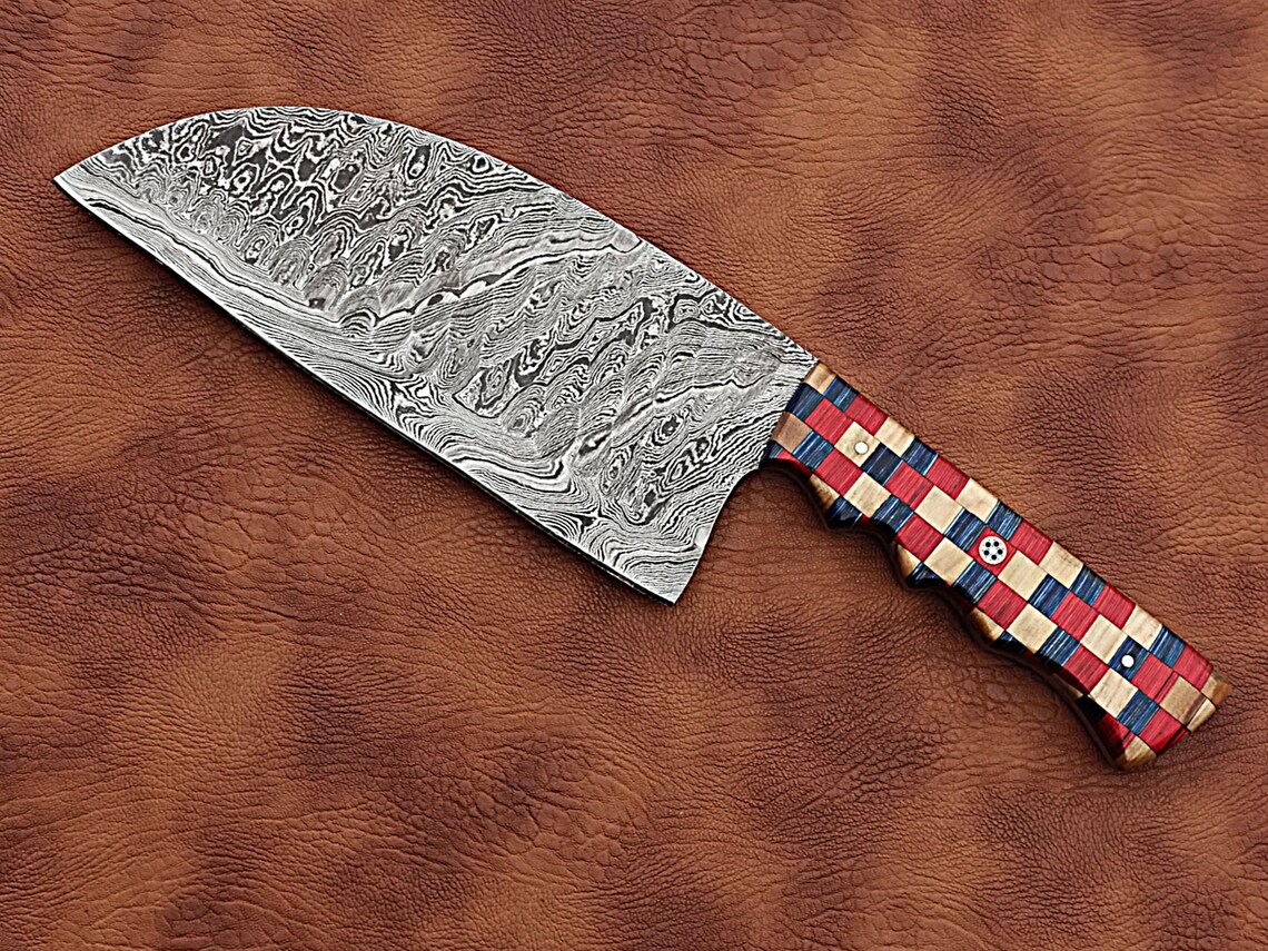 Handmade Damascus Serbian Knife With Multi Colored Handle Etsy Ireland