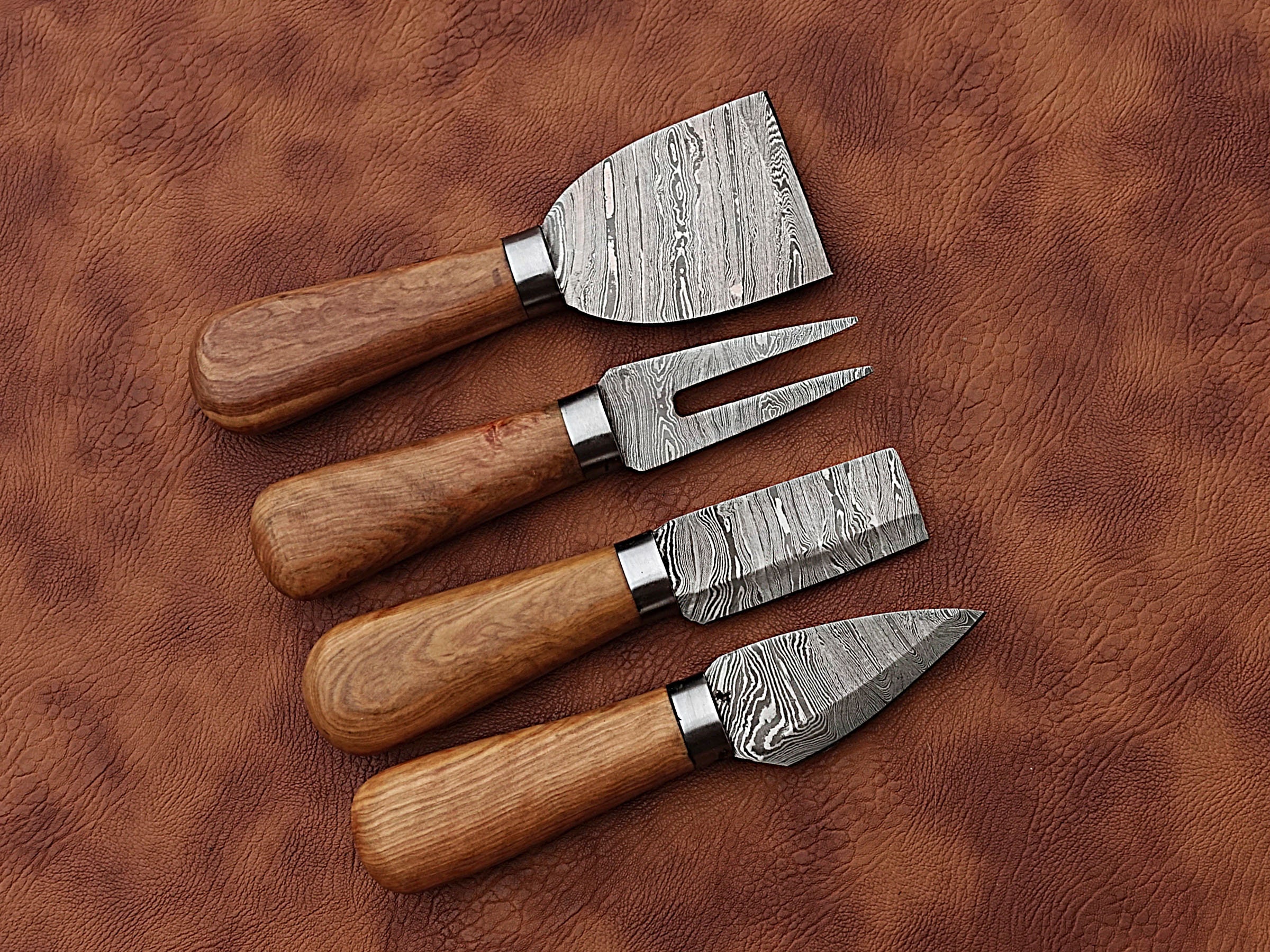 Handmade Damascus Cheese Knife Set of 4 With Olive Wood Handle Etsy UK