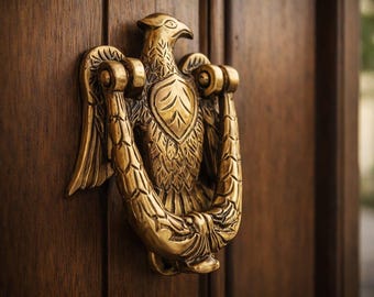 Brass Eagle Door Knocker, Antique Finish Bird Door Knocker, Vintage Entry Door Hardware, Handmade Indian Front Door Decor