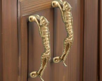 Handmade Jaguar Design Brass Door Handle, Brass Main Door Handles, Decorative Handles, Indian Home Decor