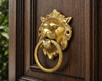 Lion Head Door Knocker, Antique Brass Door Handle, Vintage Style Entrance Decor, Indian Home Decor, Housewarming Gift, Door Hardware