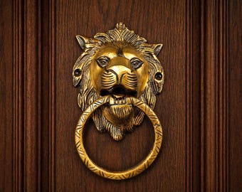 Lion Head Door Knocker, Antique Brass Door Handle, Vintage Style Entrance Decor, Indian Home Decor, Housewarming Gift, Door Hardware