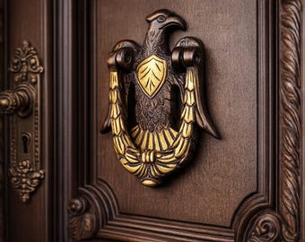 Brass Eagle Door Knocker, Antique Finish Bird Door Knocker, Vintage Entry Door Decor, Handmade Indian Door Hardware 5x4 Inch