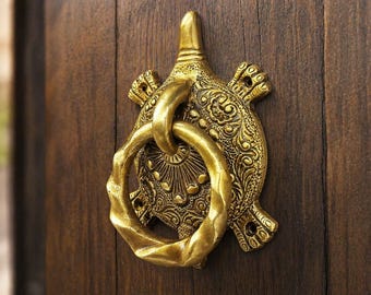 Brass Tortoise Door Knocker, Antique Finish Turtle Ring, Vintage Indian Entry Hardware