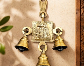 Krishna Wall Hanging Bells, Brass Temple Door Bells Decor, Indian Pooja Hanging, Radha Krishna Wall Decor, Spiritual Home Decor Gift