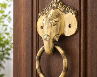 Brass Ganesha Door Knocker, Large Ganesh Door Handle Ring, Antique Indian Entrance Decor, Spiritual Home Hardware, Housewarming Gift