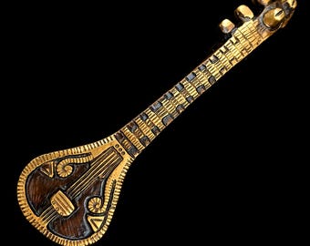 Brass Veena Wall Decor, Antique Musical Instrument Art, Indian Traditional Hanging Decor, Handmade Home Decor Gift