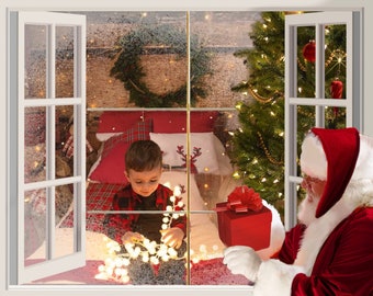 Santa overlay christmas window digital background window frame DIGITAL DOWNLOAD