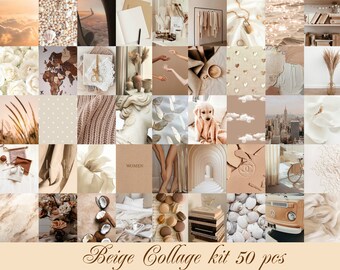 Beige collage kit Wall collage kit  Aesthetic room decor DIGITAL DOWNLOAD  50pcs