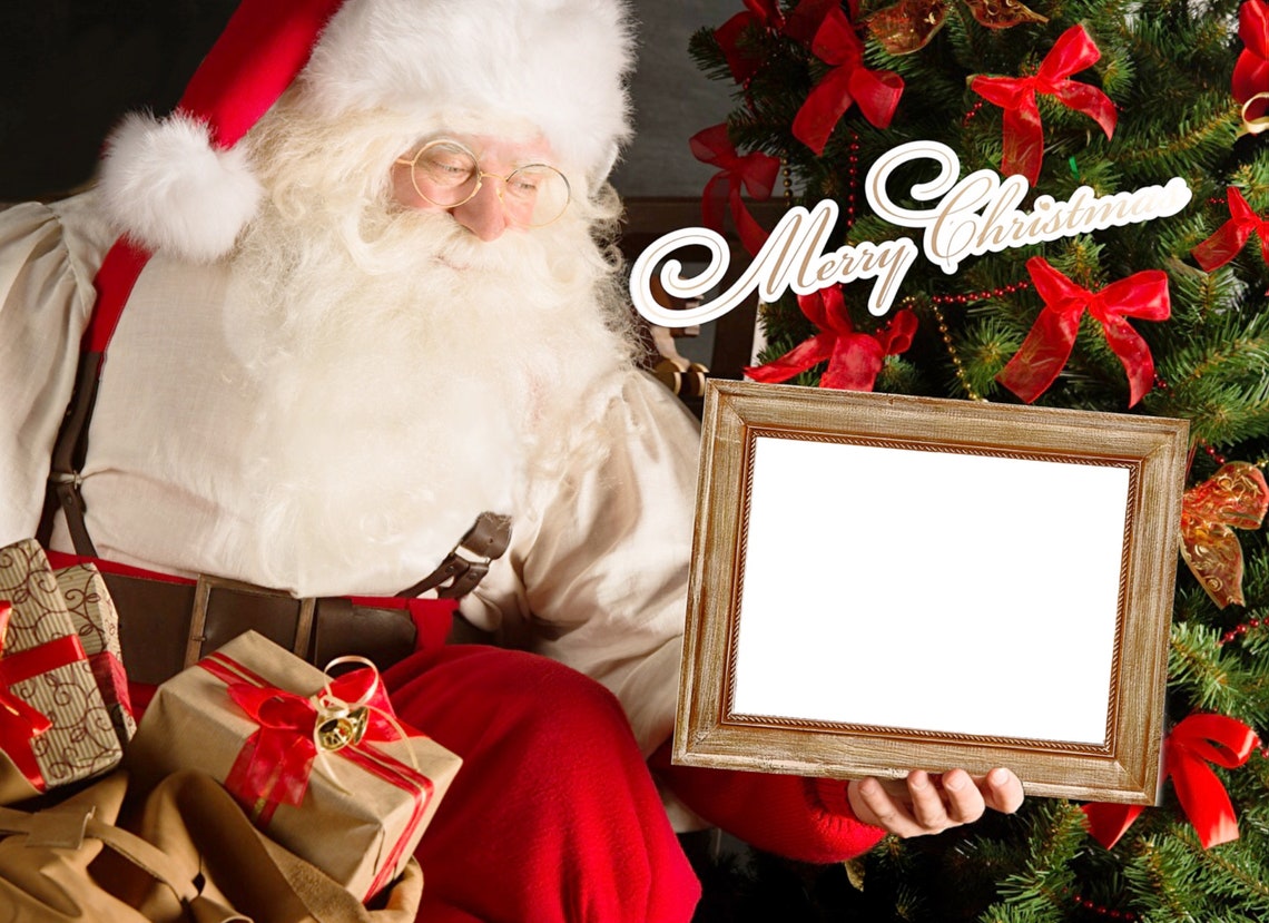 Santa holding frame digital backdrop Santa overlay Etsy