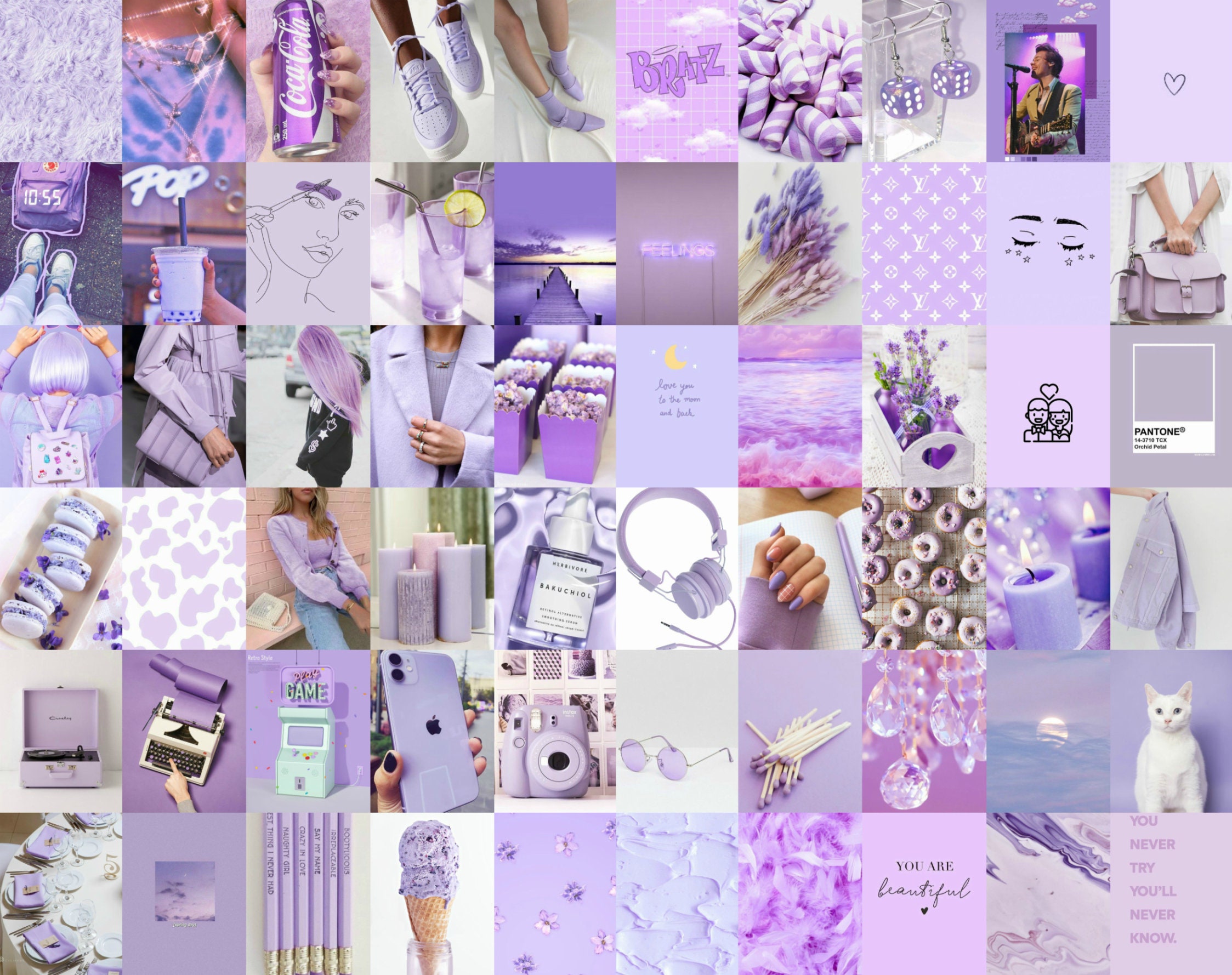 Wall collage kit lavender aesthetic DIGITAL DOWNLOAD 60 pcs | Etsy
