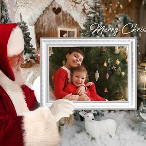 Santa holding frame Photo overlay Winter backdrop Christmas frame DIGITAL DOWNLOAD