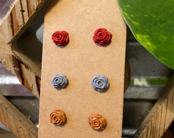 Tiny Rose Trio - Clay Stud Earrings