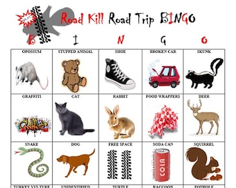 Roadkill Road Trip Bingo, 4 Unique Bingo Cards, Family Car Game, Vacation Planning, Traveling with Kids, RV Accessories, Digital Download