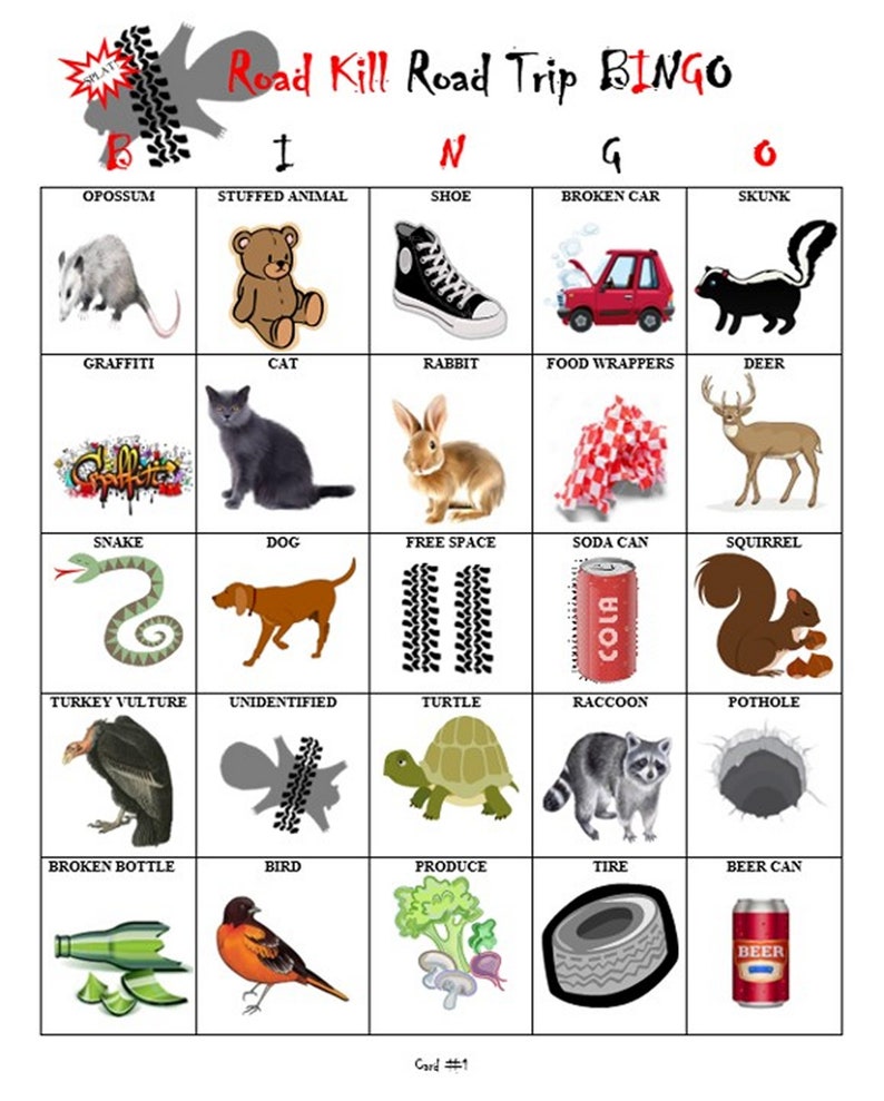 Roadkill Road Trip Bingo, 4 Unique Bingo Cards, Family Car Game, Vacation Planning, Traveling ...