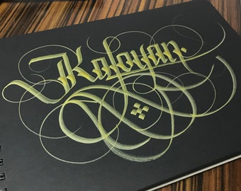 Custom Calligraphy on black paper size A4