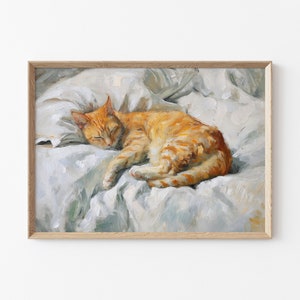 Orange Cat Painting, Ginger Cat Antique Decor, Vintage Cat Wall Print, Cat Print Wall Decor, Animal Wall Art, Tabby Feline Cat Oil Painting