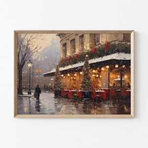 Boże Narodzenie w Paryżu Wydruk, Sezonowa dekoracja ścienna do druku, Sztuka ścienna w okresie świątecznym, Europe Light Academia Vintage Oil Painting
