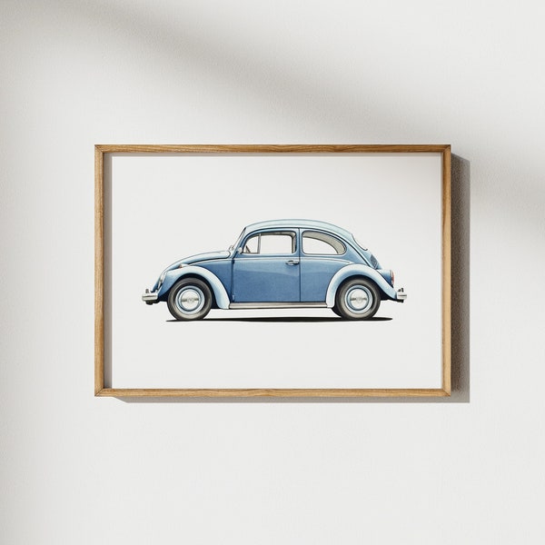 Volkswagen Beetle Sport Car Print, Vintage Car Wall Art, Nursery Room Decor, Toddler Room, Classic Car Print, Car Poster, Gift for Car Lover