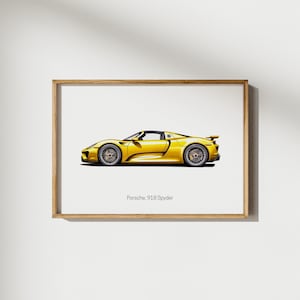 Porsche 918 Spyder Auto Print, Sportwagen Wandkunst, Kinderzimmer Dekor, Kleinkind Zimmer Kunst, Sportwagen Poster, Porsche Kunst, Geschenk für Autoliebhaber