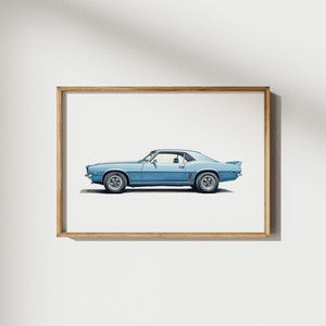 Chevrolet Camaro Sport Auto Druck, Vintage Auto Wandkunst, Kinderzimmer Dekor, Kleinkind Zimmer, Oldtimer Druck, Auto Poster, Geschenk für Autoliebhaber