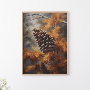 Pine Cones Fall Autumn Wall Decoration Printable Oil Painting Art, Fall Season Wall Art, Thanksgiving Wall Decoration, Fall Nature Print