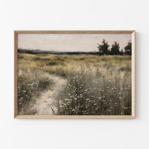 Printable Meadow Painting, Vintage Meadow Landscape Painting, Wildflower Field Print, Vintage Country Side Painting, Farmhouse Wall Decor