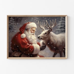 Santa and Reindeer Print, Santa Clause Printable, Noel Printable Wall Decor, Holiday Season Wall Art, Christmas Digital Download