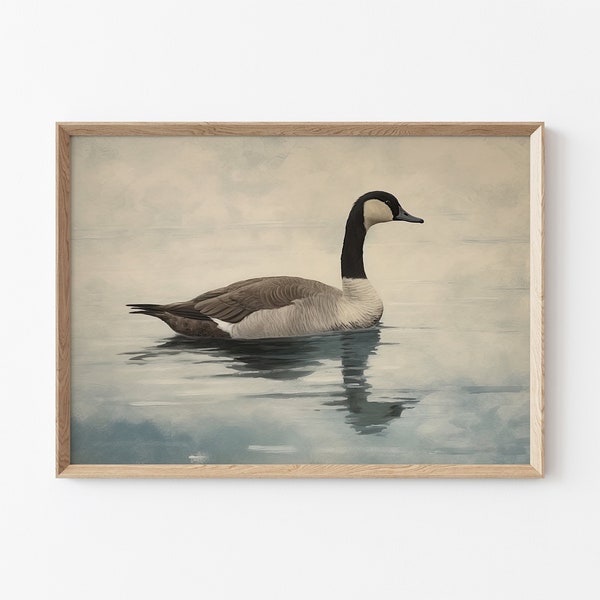 Printable Vintage Canada Goose Painting, Lake House Wall Decor, Vintage Goose Print, Lake House Oil Painting, Country House Goose Wall Decor