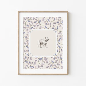Vintage Chubby Bulldog Wall Decor, Neutral Room Art, Animal Kids Room Wall Decor, Nursery Room Minimal Dog Wall Decor, Patterned Wall Art
