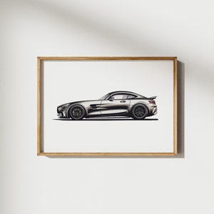 Mercedes-AMG-GT-Wanddruck, Sportwagen-Poster, Kinderzimmer-Dekor für Jungen, Mercedes-Poster, Rennwagen-Druck, Rennwagen-Poster, Geschenk für Autoliebhaber