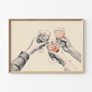 Printable Cheers Print, Cheers Sketch Bar Art, At Home Bar Decor, Friendship Wall Painting, Toasting Drinks Print, Kitchen Cheers Drawing
