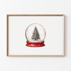 Christmas Snow Globe Print, Christmas Core Printable Wall Decor, Festive Season Wall Art, Minimal Christmas Tree Illustration Wall Art