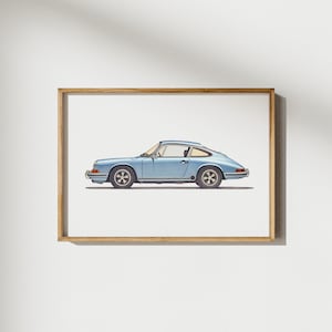 Porsche 911 Sports Car Print, Vintage Car Wall Art, Nursery Room Decor, Toddler Room Art, Classic Car Print, Car Poster, Gift for Car Lovers