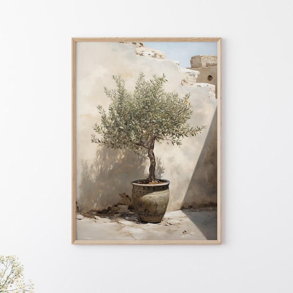 Printable Olive Tree Painting, Vintage Olive Plant Painting, Greece Paintings, Italy Paintings, Olive Branch Print, Mediterranean Wall Art