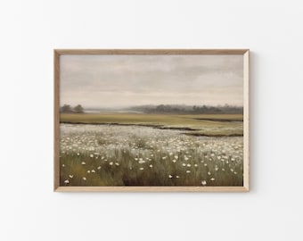 Printable Spring Meadow Field Painting, Vintage Meadow Print, Spring Wildflower Field Print, Country House Wall Decor, Spring Flower Print