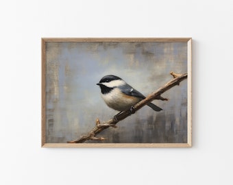 Printable Vintage Chickadee Print, Neutral Chickadee Vintage Print, Neutral Wall Print, Vintage Bird Print Wall Decor, Animal Wall Print