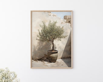 Printable Olive Tree Painting, Vintage Olive Plant Painting, Greece Paintings, Italy Paintings, Olive Branch Print, Mediterranean Wall Art