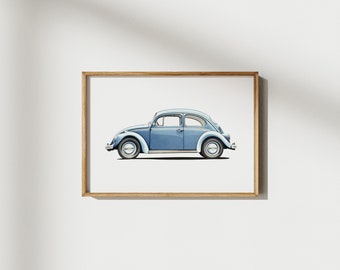 Volkswagen Beetle Sport Car Print, Vintage Car Wall Art, Nursery Room Decor, Toddler Room, Classic Car Print, Car Poster, Gift for Car Lover