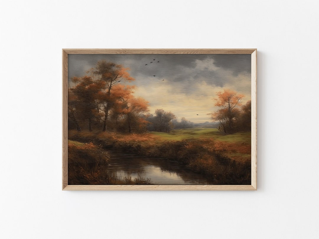 Printable Vintage Autumn Landscape Painting, Autumn Oil Painting, Fall ...