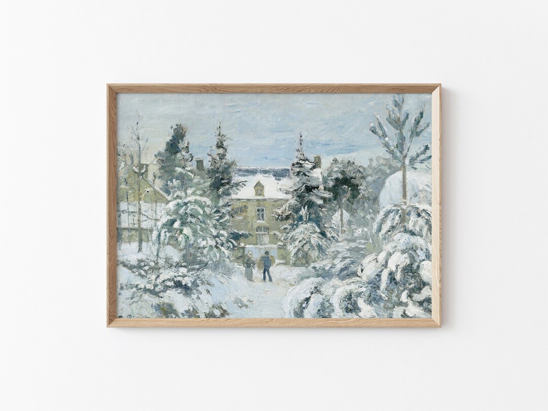 Vintage Winter Village Landscape Print, Winter Town Printable ...