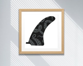 Impresión de aleta de tabla de surf, tentáculo Kraken, impresión digital, tabla de surf, arte de pared, decoración de playa